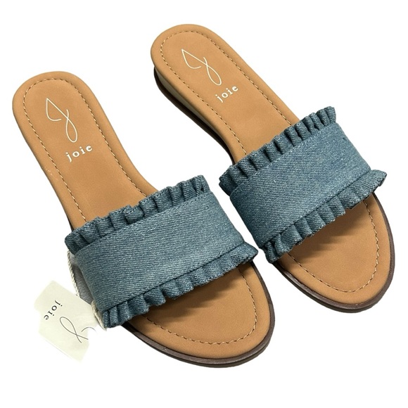 Joie NWT Women’s Denim Ruffle‎ Slide On Sandals Sz 7.5 - Picture 1 of 6